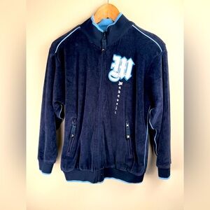 Tupac Malachi Rare Zip Up Velour Style Sweater S Y2K VTG Blue